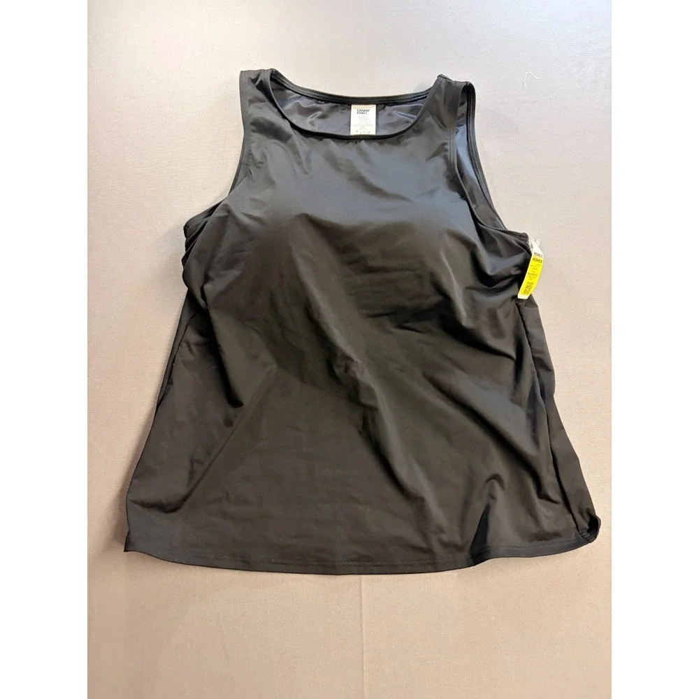 Lands' End Womens 16 Black Tankini Swimsuit Top Built In Lining NWT